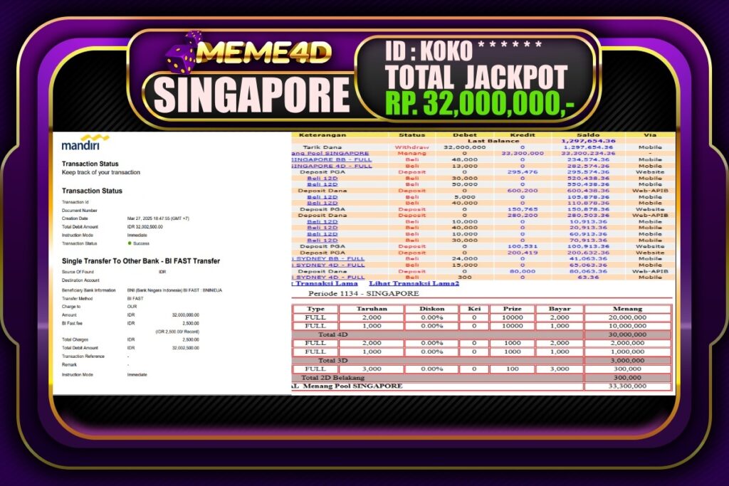 Bukti Jp MEME4D Togel Online 28 Maret 2025