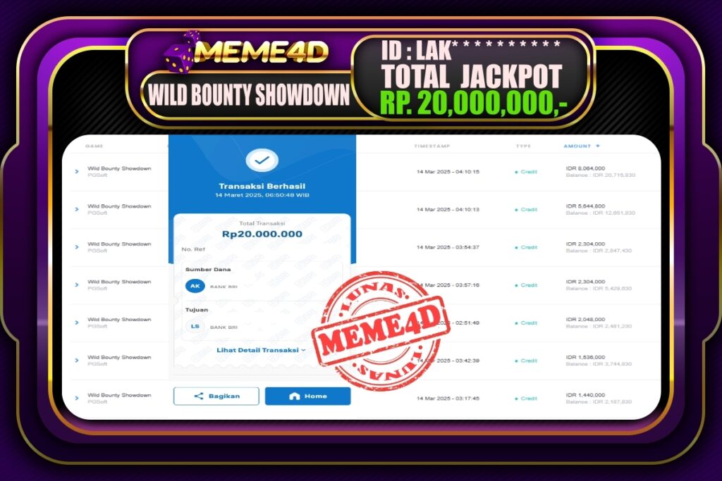 Bukti Jp MEME4D Slot Online 14 Maret 2025