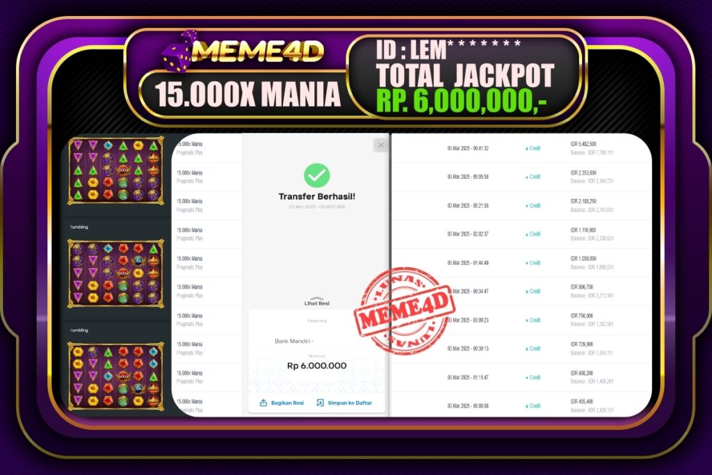 Bukti Jp MEME4D Slot Online 03 Maret 2025