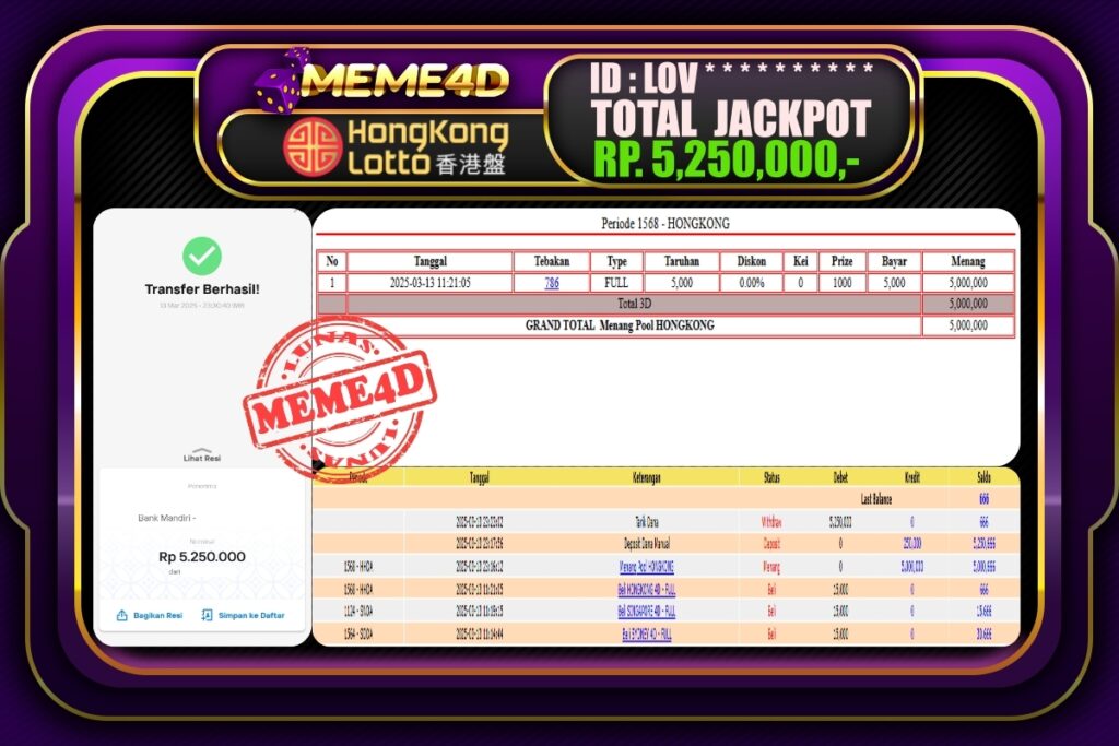Bukti Jp MEME4D Togel Online 14 Maret 2025
