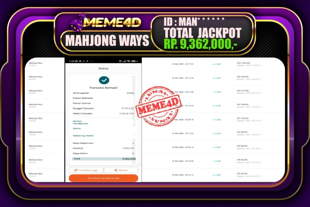 Bukti Jp MEME4D Slot Online 15 Maret 2025