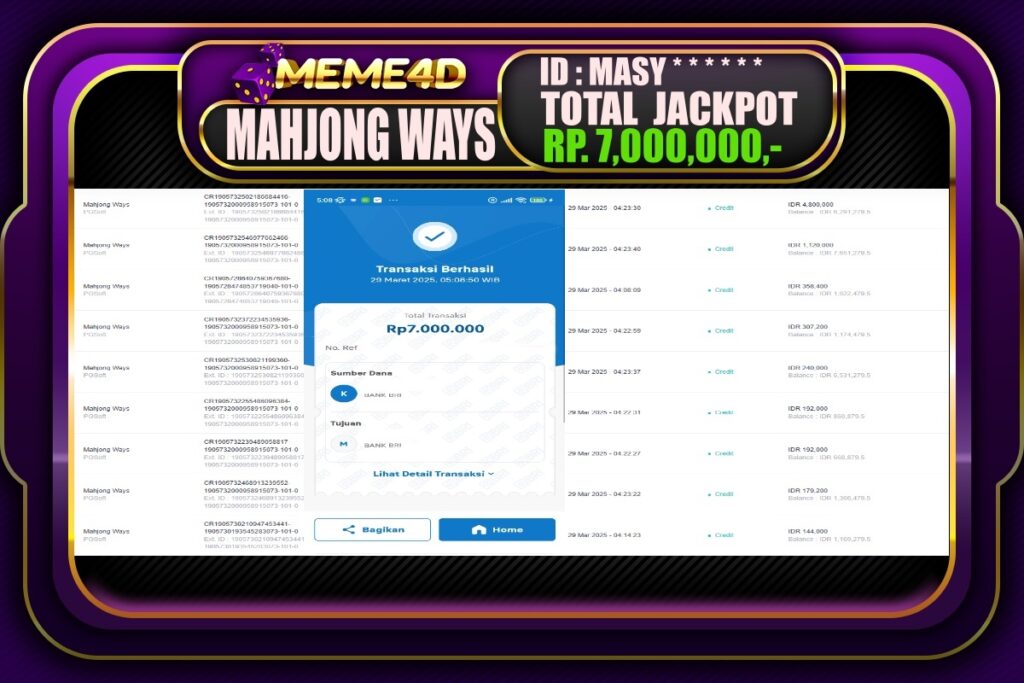Bukti Jp MEME4D Slot Online 29 Maret 2025