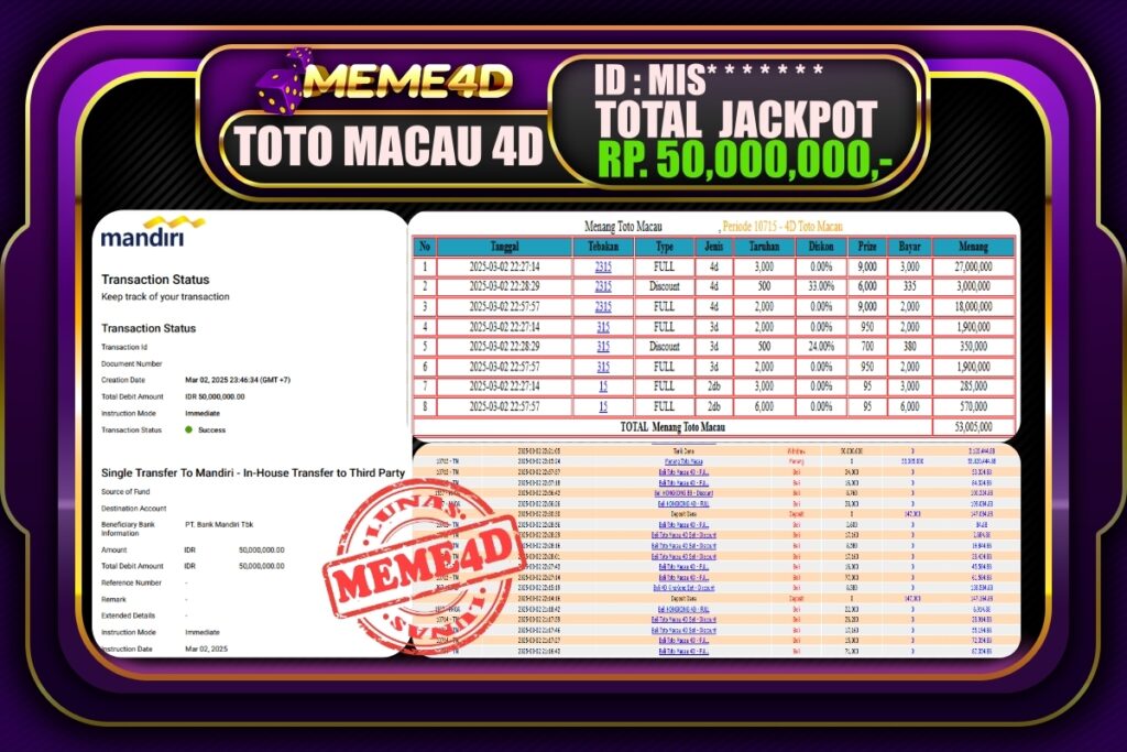 Bukti Jp MEME4D Togel Online 03 Maret 2025