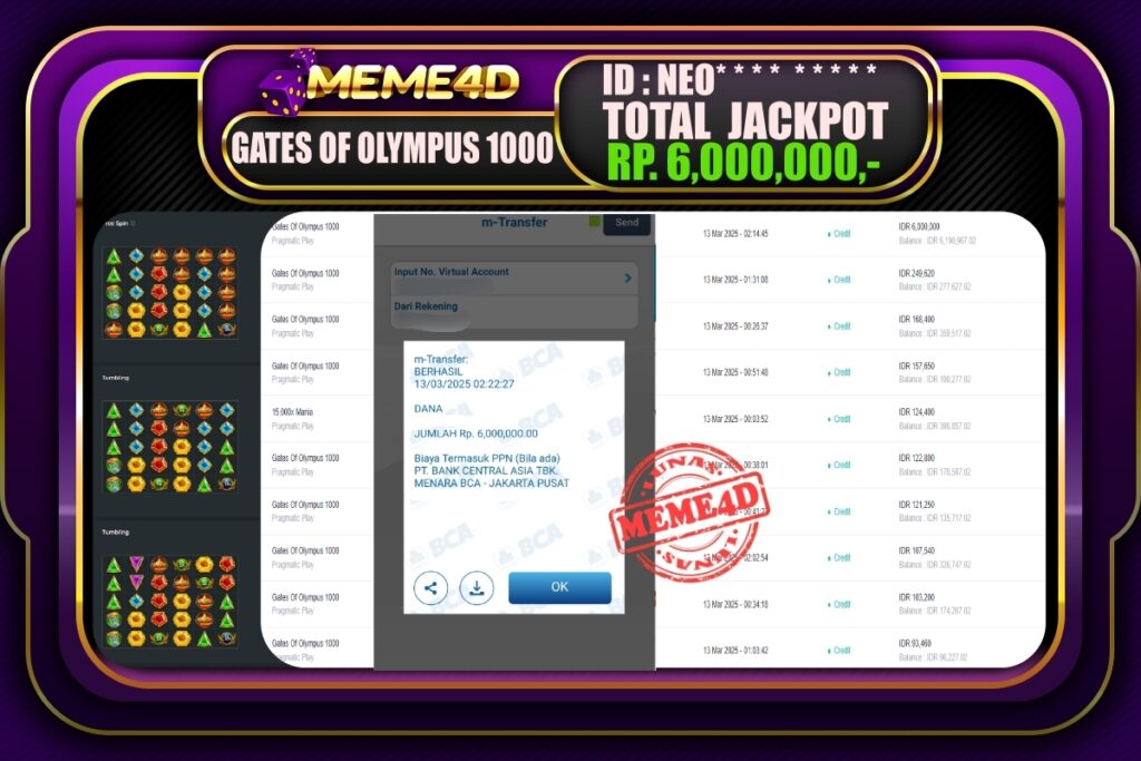 Bukti Jp MEME4D Slot Online 13 Maret 2025