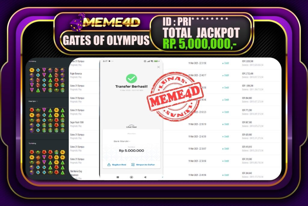 Bukti Jp MEME4D Slot Online 12 Maret 2025