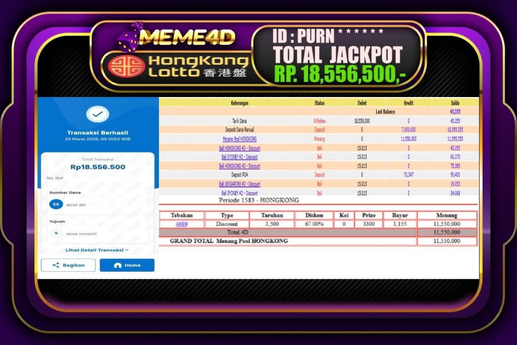 Bukti Jp MEME4D Togel Online 29 Maret 2025