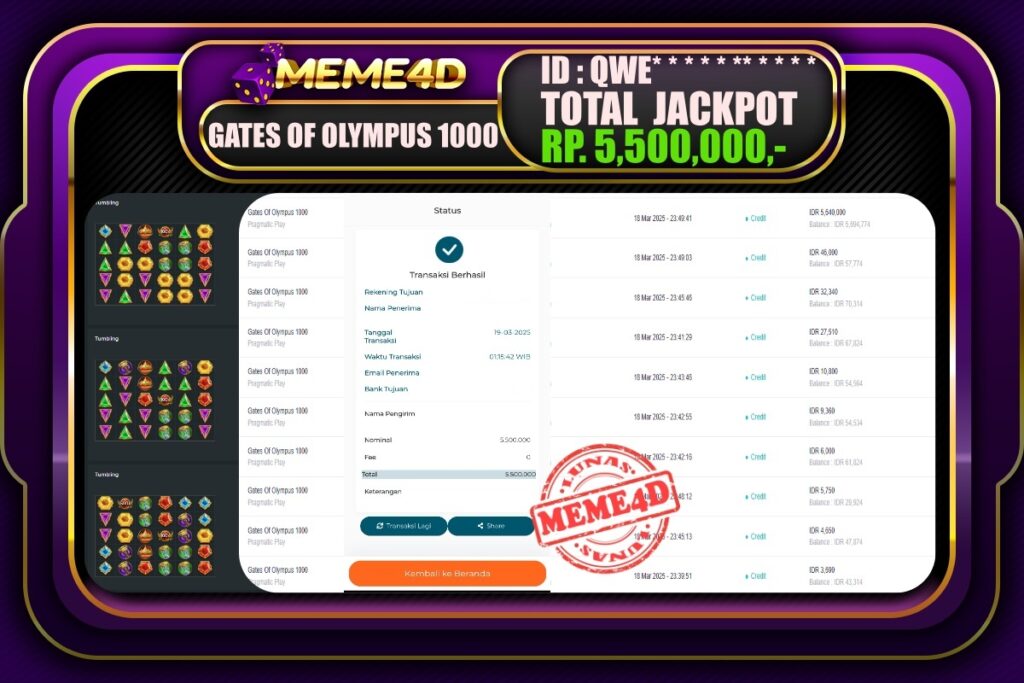 Bukti Jp MEME4D Slot Online 19 Maret 2025