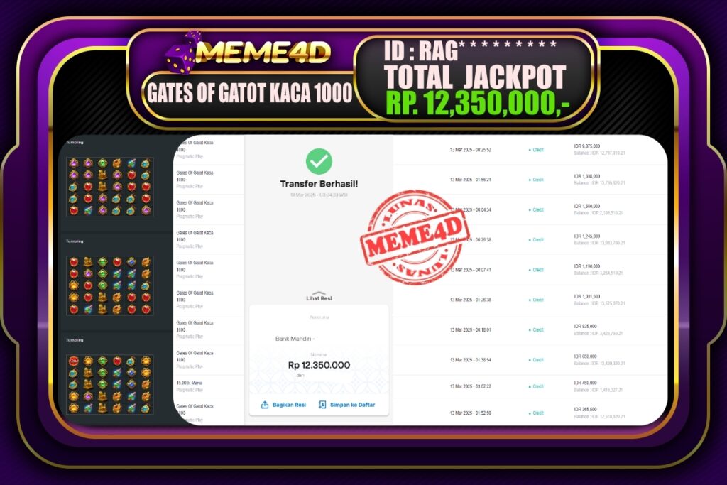 Bukti Jp MEME4D Slot Online 13 Maret 2025