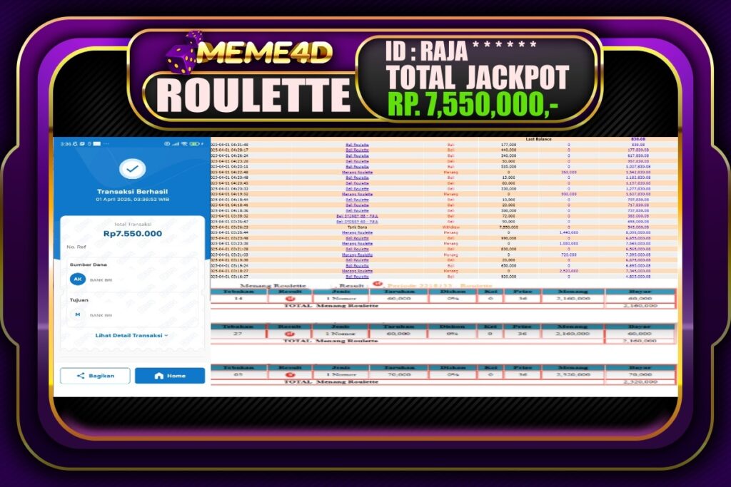 Bukti Jp MEME4D Casino Online 01 April 2025