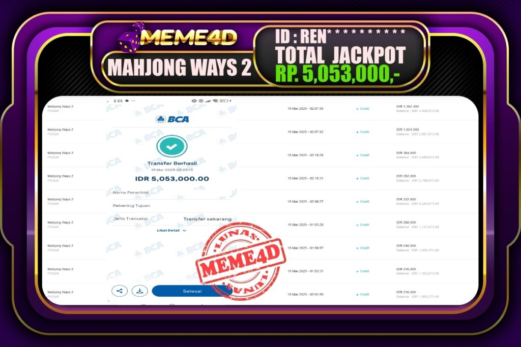 Bukti Jp MEME4D Slot Online 15 Maret 2025