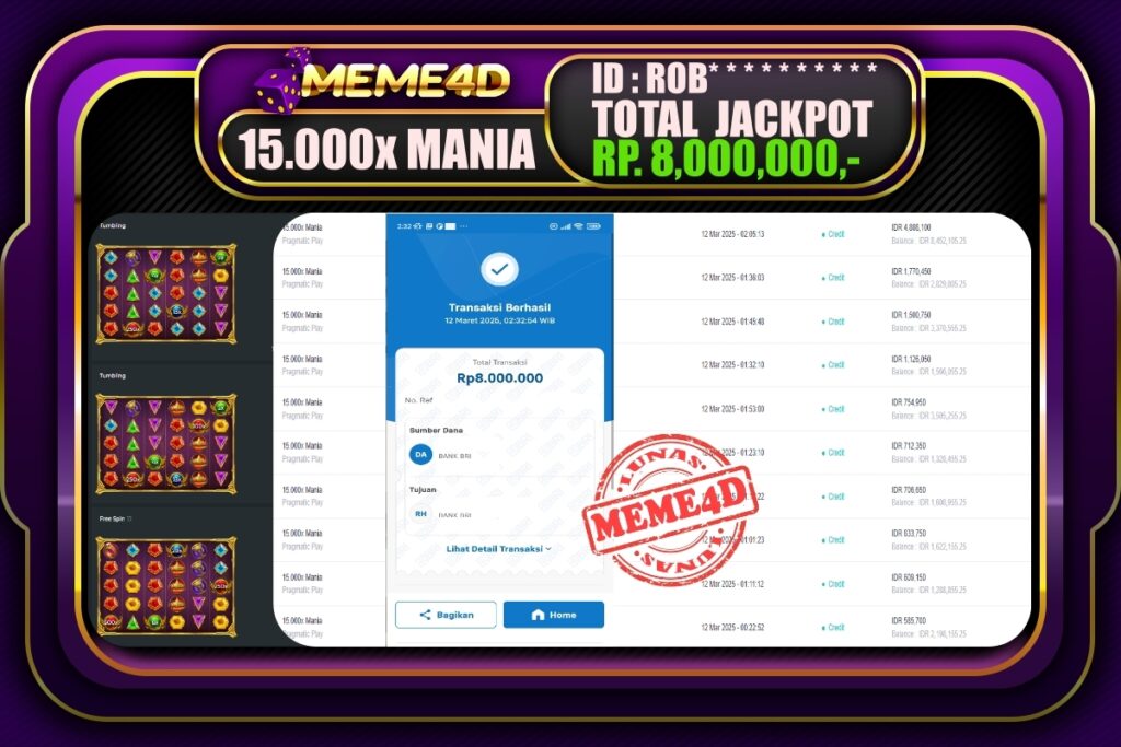 Bukti Jp MEME4D Slot Online 12 Maret 2025