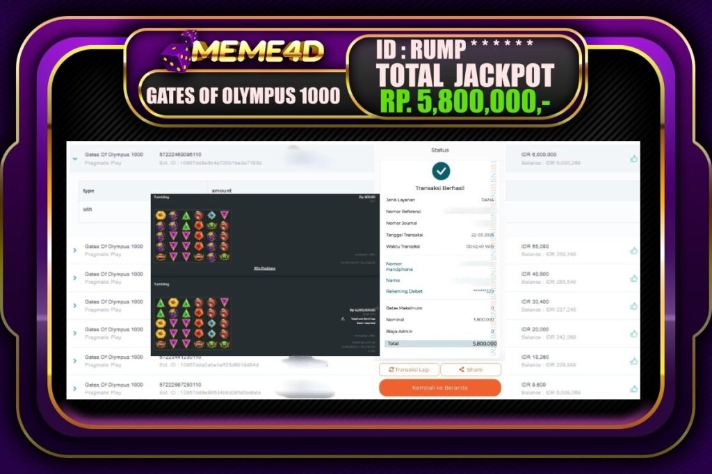 Bukti Jp MEME4D Slot Online 22 Maret 2025