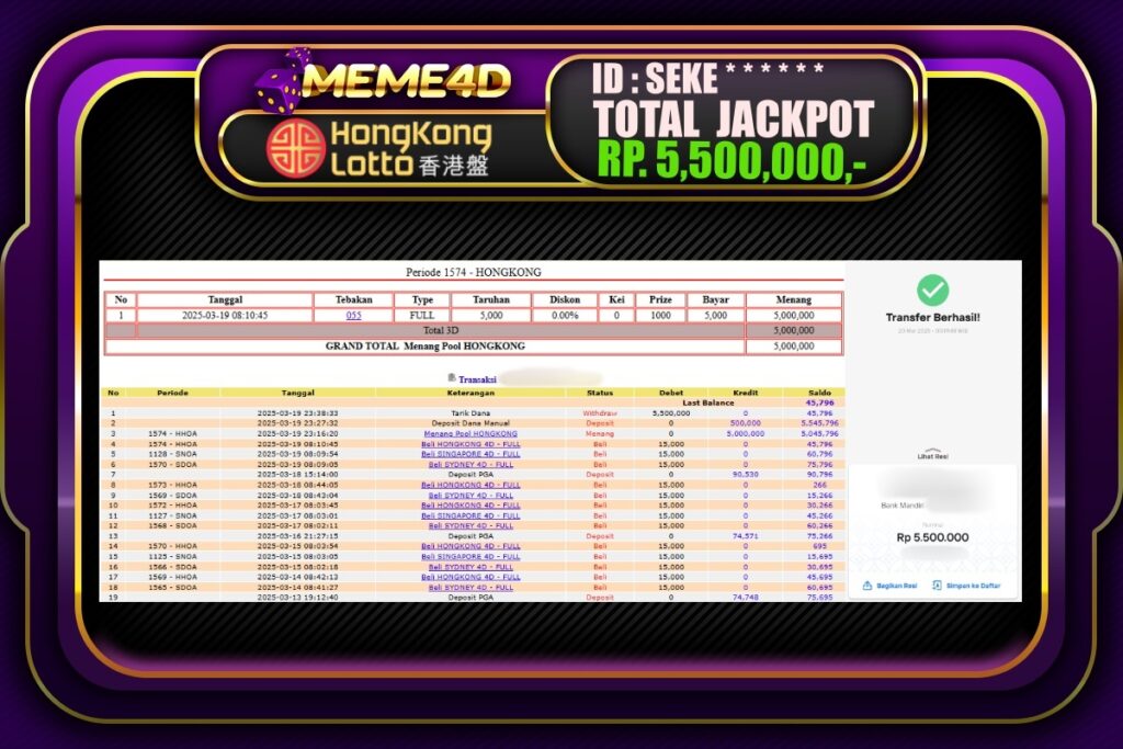 Bukti Jp MEME4D Togel Online 20 Maret 2025