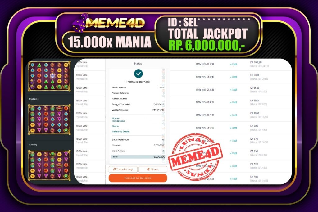 Bukti Jp MEME4D Slot Online 18 Maret 2025
