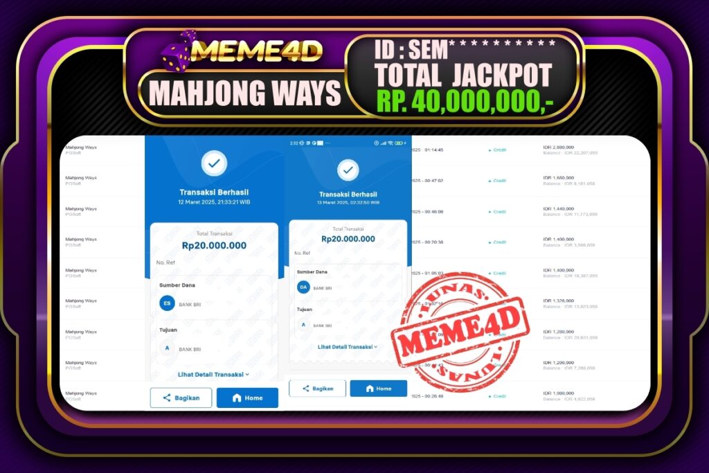 Bukti Jp MEME4D Slot Online 13 Maret 2025