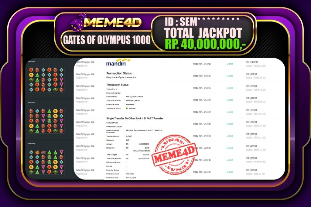 Bukti Jp MEME4D Slot Online 19 Maret 2025