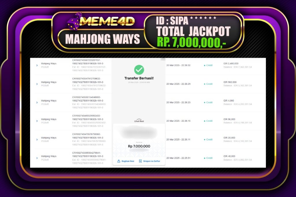 Bukti Jp MEME4D Slot Online 21 Maret 2025