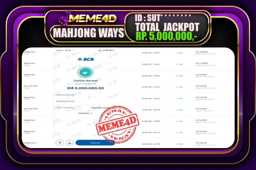 Bukti Jp MEME4D Slot Online 03 Maret 2025