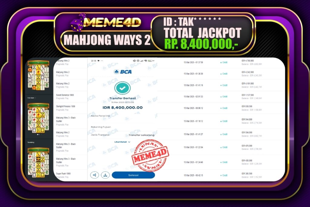 Bukti Jp MEME4D Slot Online 15 Maret 2025