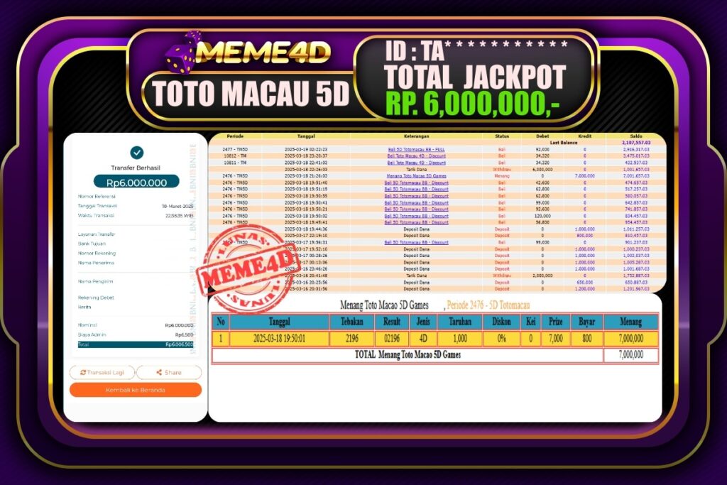 Bukti Jp MEME4D Togel Online 19 Maret 2025