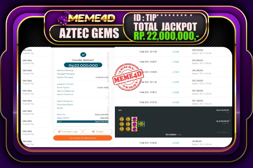 Bukti Jp MEME4D Slot Online 13 Maret 2025