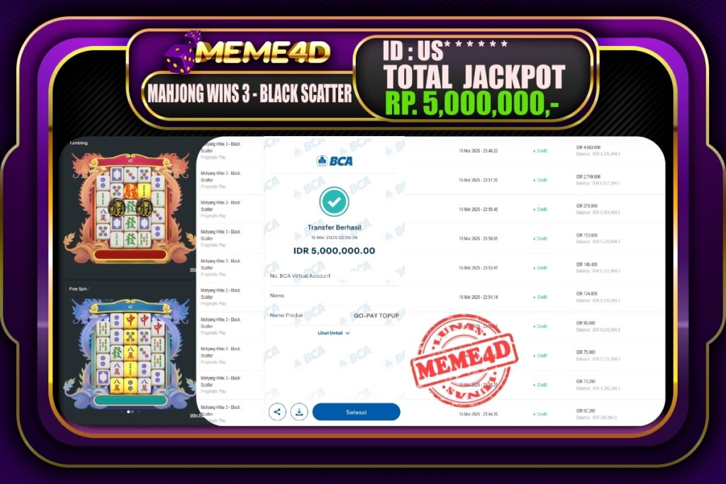 Bukti Jp MEME4D Slot Online 16 Maret 2025