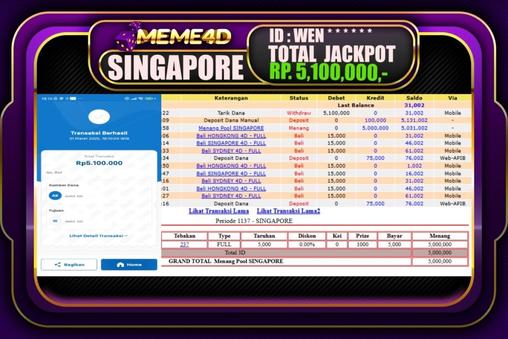 Bukti Jp MEME4D Togel Online 01 April 2025