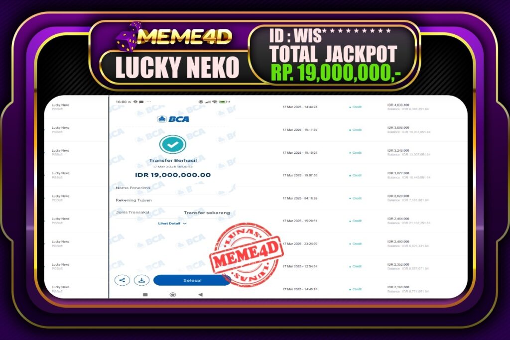 Bukti Jp MEME4D Slot Online 18 Maret 2025