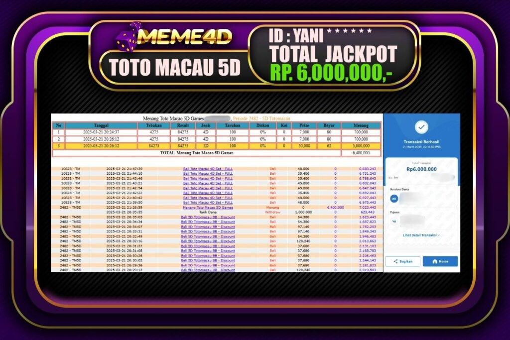 Bukti Jp MEME4D Togel Online 22 Maret 2025