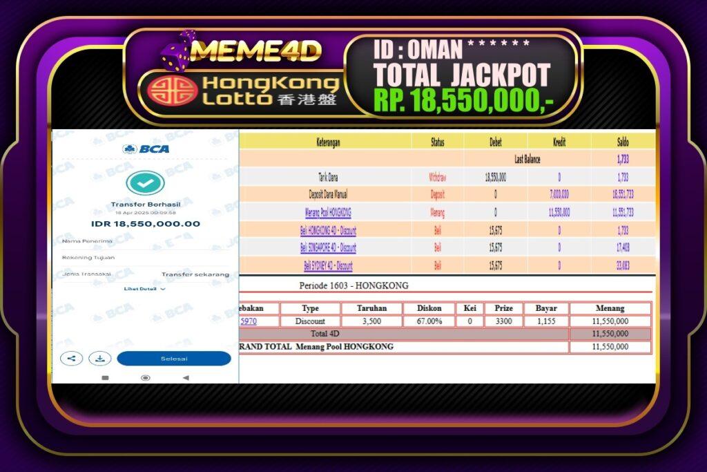 Bukti Jp MEME4D Togel Online 18 April 2025