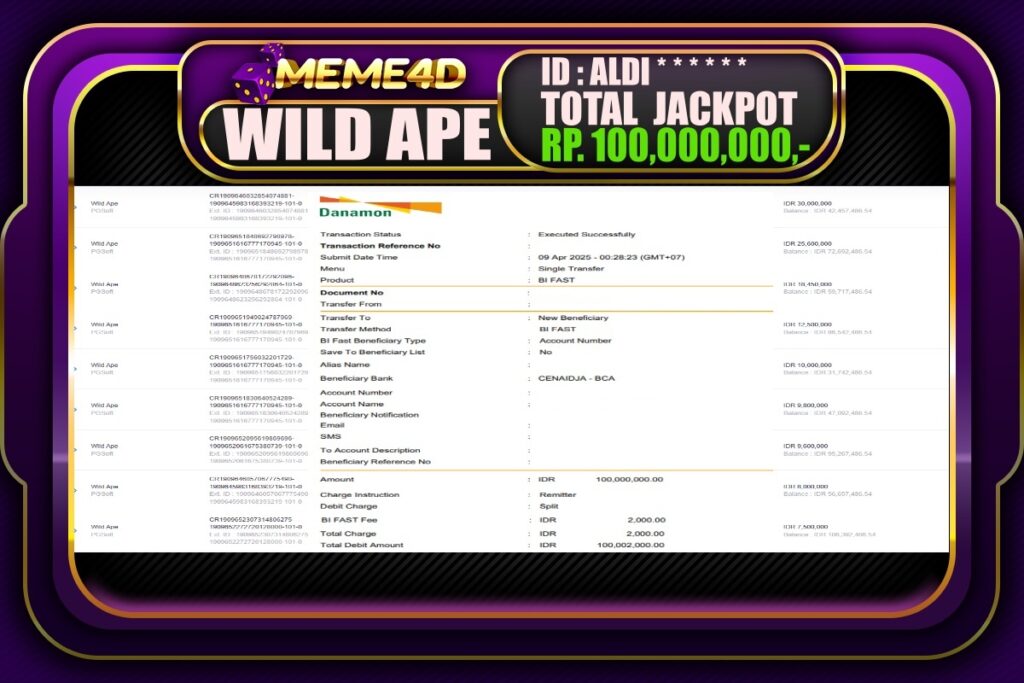 Bukti Jp MEME4D Slot Online 09 April 2025