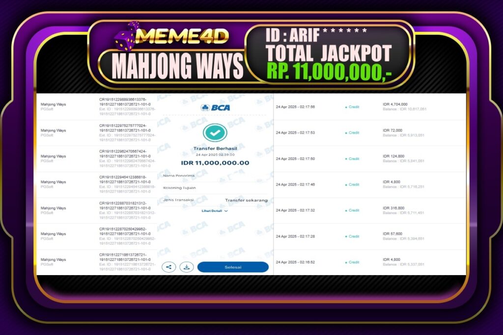 Bukti Jp MEME4D Slot Online 24 April 2025