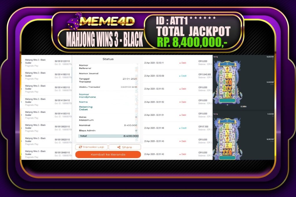 Bukti Jp MEME4D Slot Online 23 April 2025