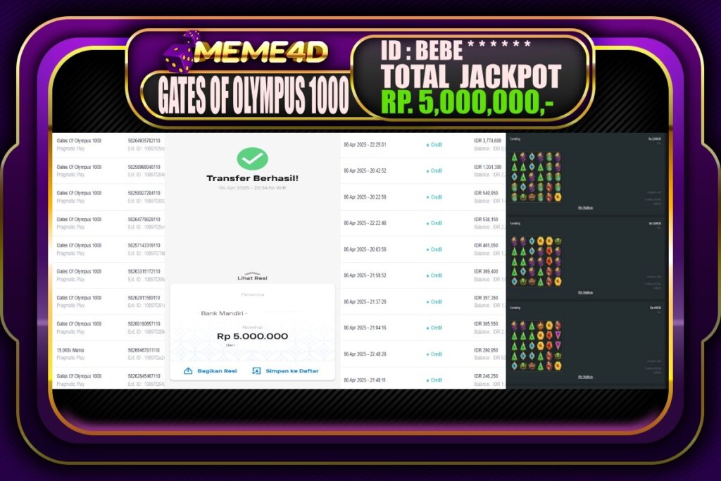 Bukti Jp MEME4D Slot Online 07 April 2025
