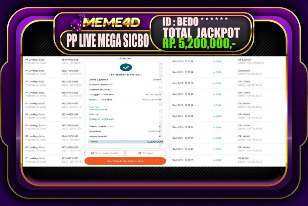 Bukti Jp MEME4D Casino Online 14 April 2025