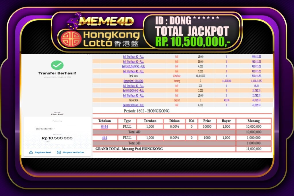 Bukti Jp MEME4D Togel Online 17 April 2025