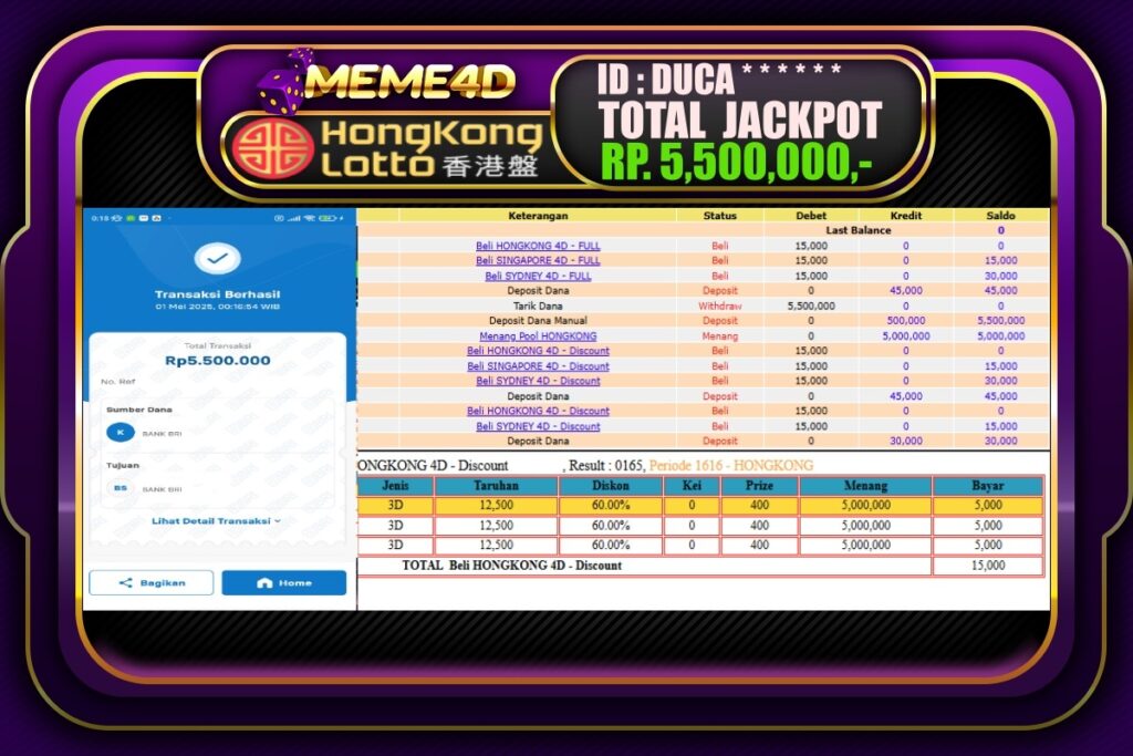 Bukti Jp MEME4D Togel Online 01 Mei 2025