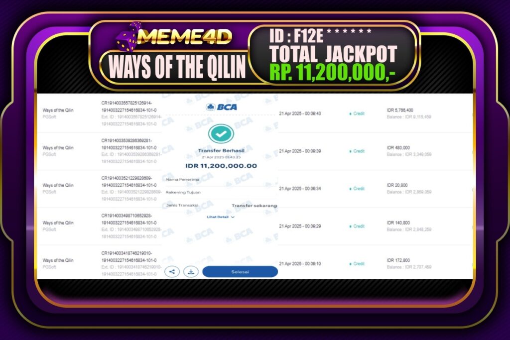 Bukti Jp MEME4D Slot Online 21 April 2025