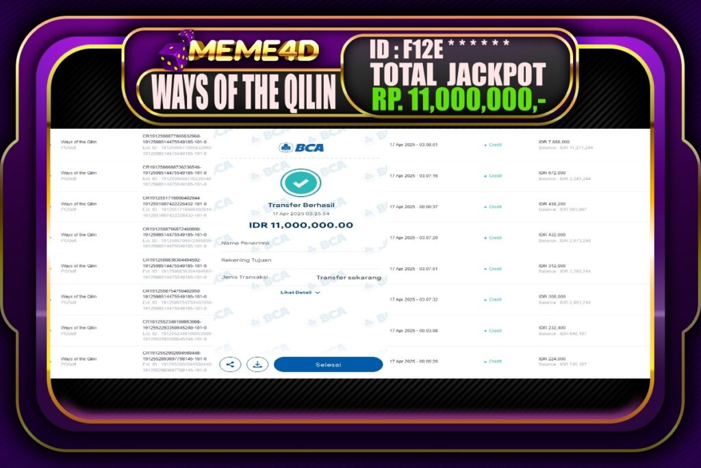 Bukti Jp MEME4D Slot Online 17 April 2025