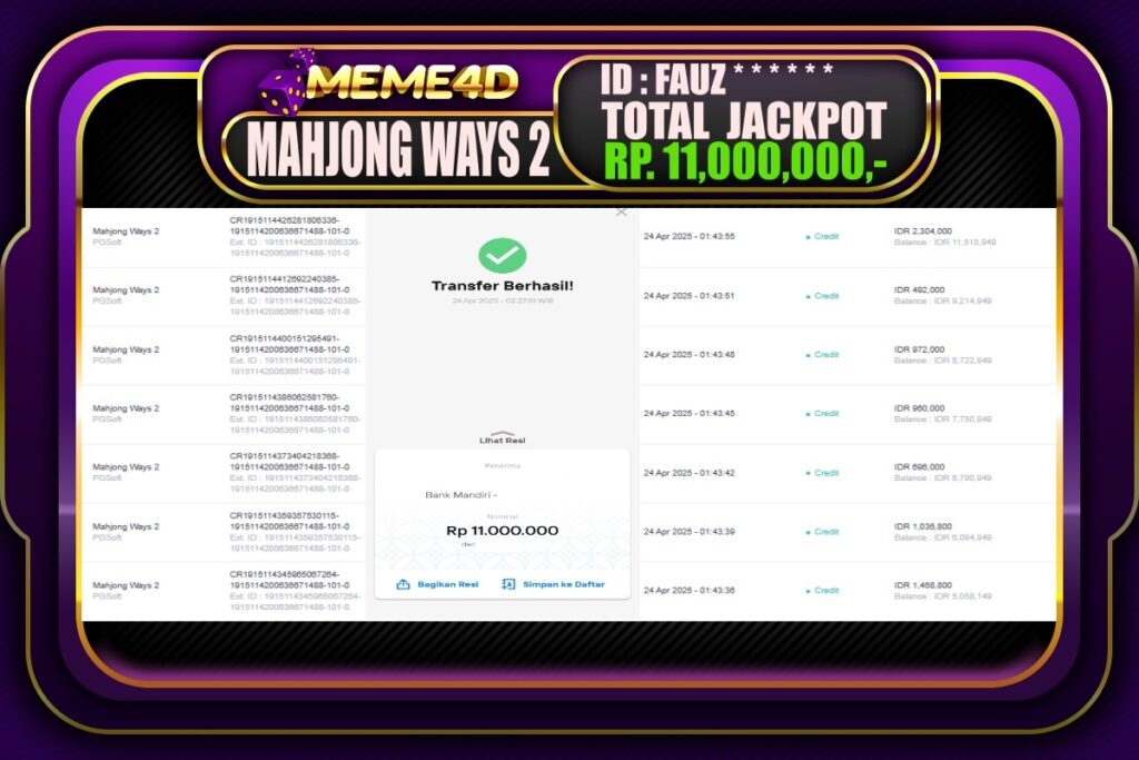 Bukti Jp MEME4D Slot Online 24 April 2025