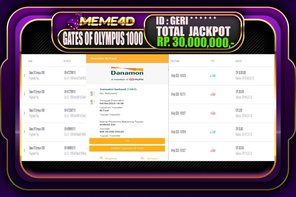 Bukti Jp MEME4D Slot Online 05 April 2025