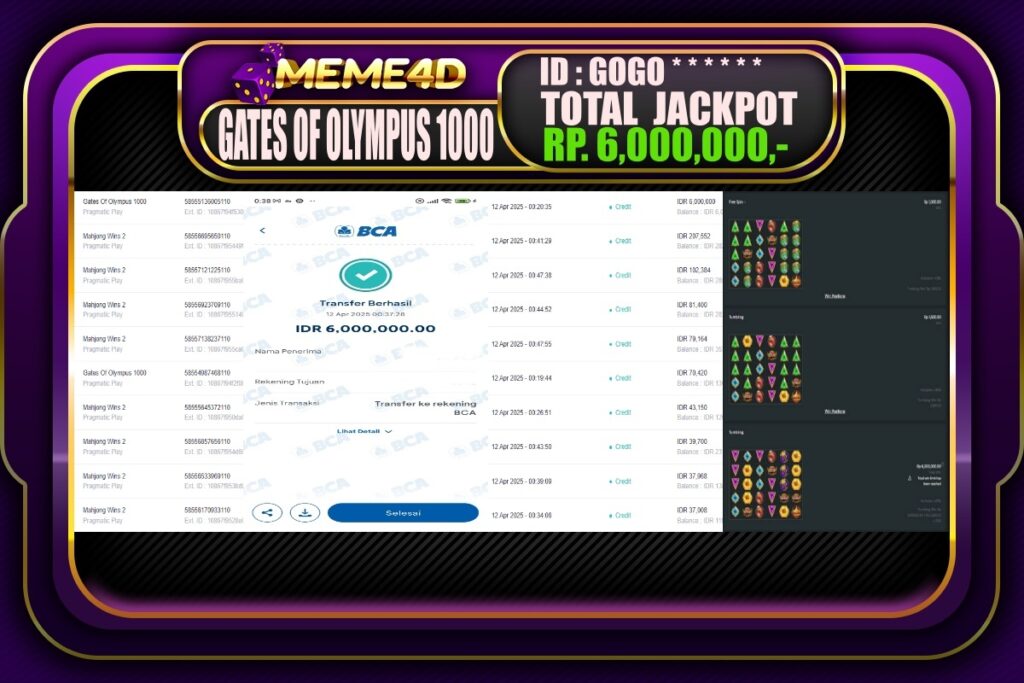 Bukti Jp MEME4D Slot Online 12 April 2025