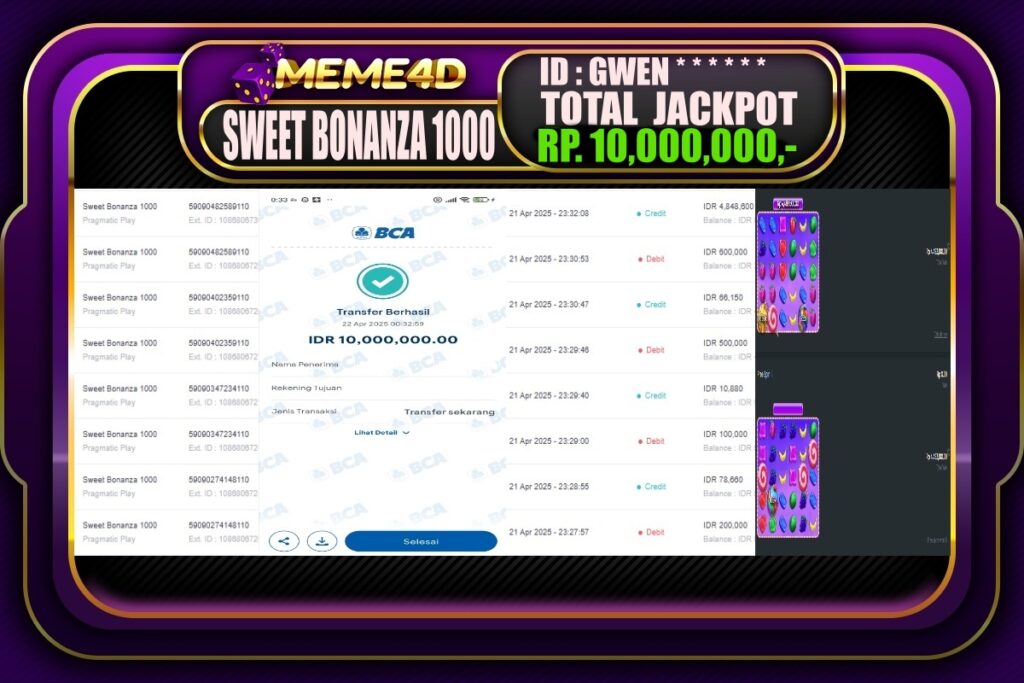 Bukti Jp MEME4D Slot Online 22 April 2025
