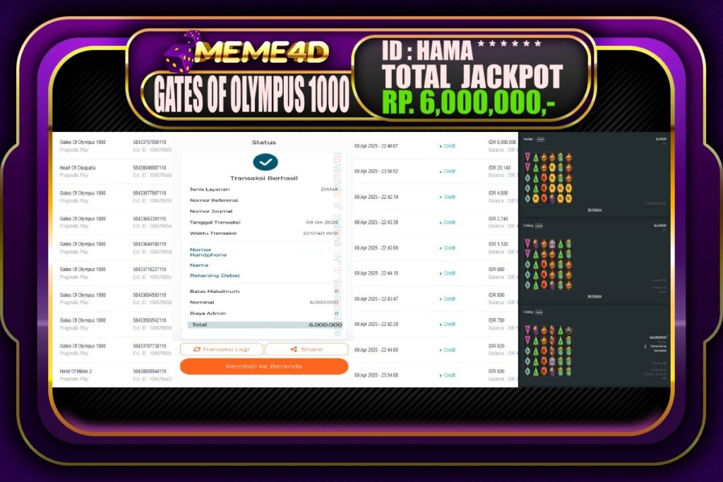 Bukti Jp MEME4D Slot Online 10 April 2025
