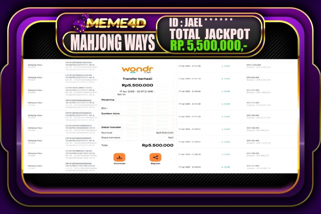 Bukti Jp MEME4D Slot Online 18 April 2025