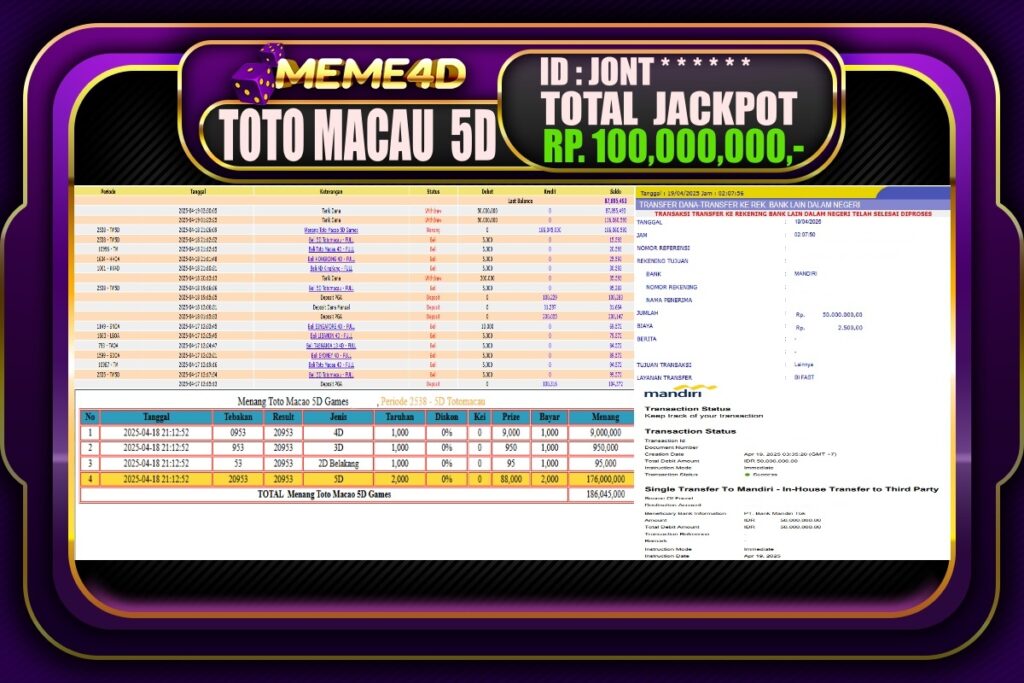 Bukti Jp MEME4D Togel Online 19 April 2025