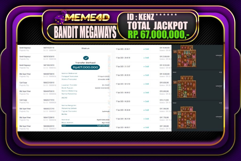 Bukti Jp MEME4D Slot Online 18 April 2025