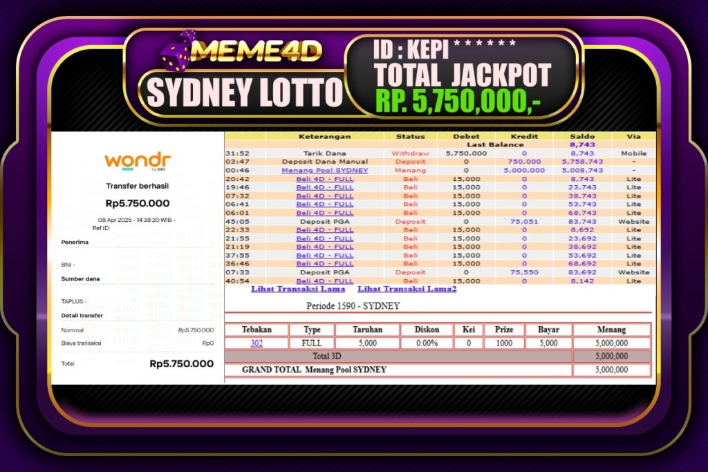 Bukti Jp MEME4D Togel Online 09 April 2025