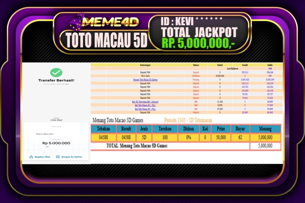 Bukti Jp MEME4D Togel Online 02 April 2025