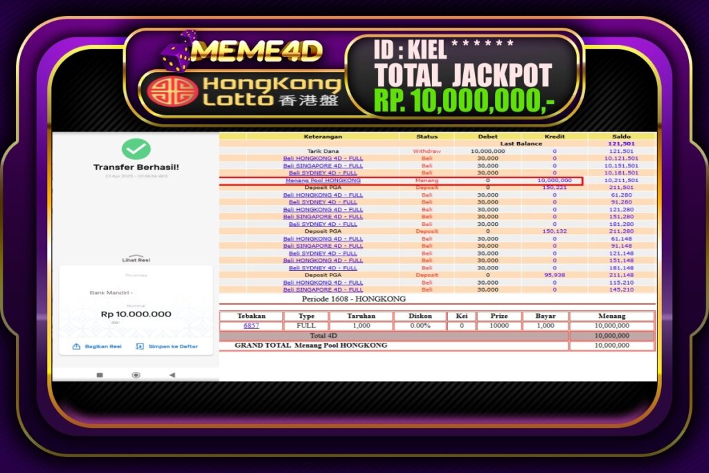 Bukti Jp MEME4D Togel Online 23 April 2025